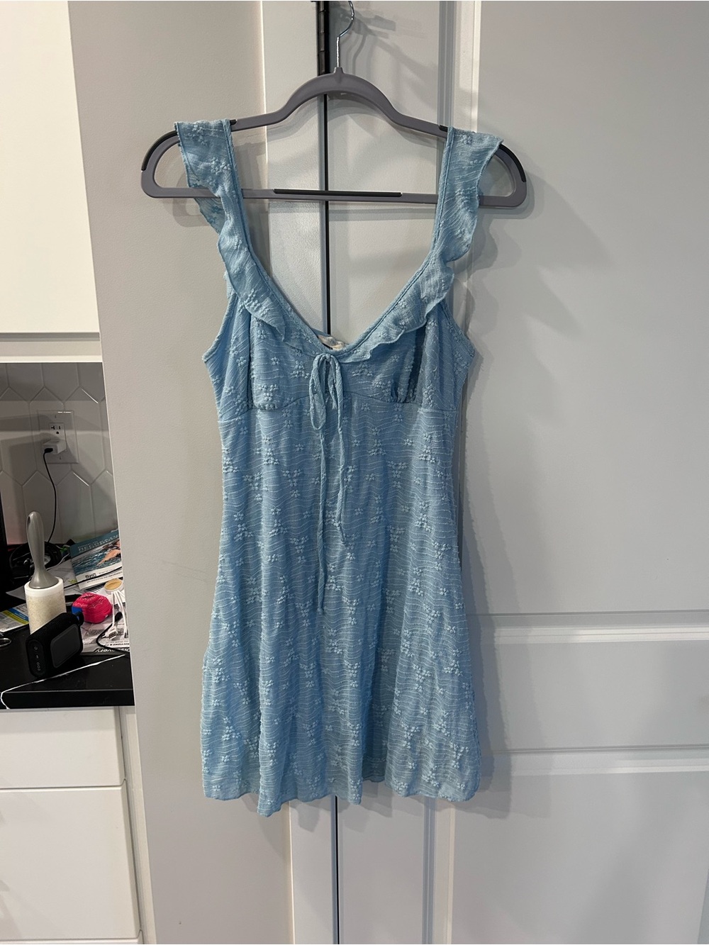 NWT See You Monday Light Blue Ruffle Mini Dress Babydoll Coquette Frilly Cute